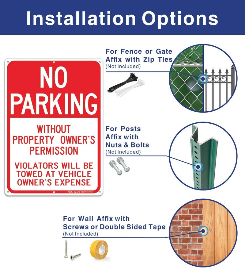 Faittoo No Parking Without Property Owner's Permission Sign, Violators Will Be Towed at Vehicle Owner's Expense (3 Pack) 14 x 10 Inches .40 Rust Free Aluminum Reflective Sign, UV Protected,Weather Resistant,W - Image 3